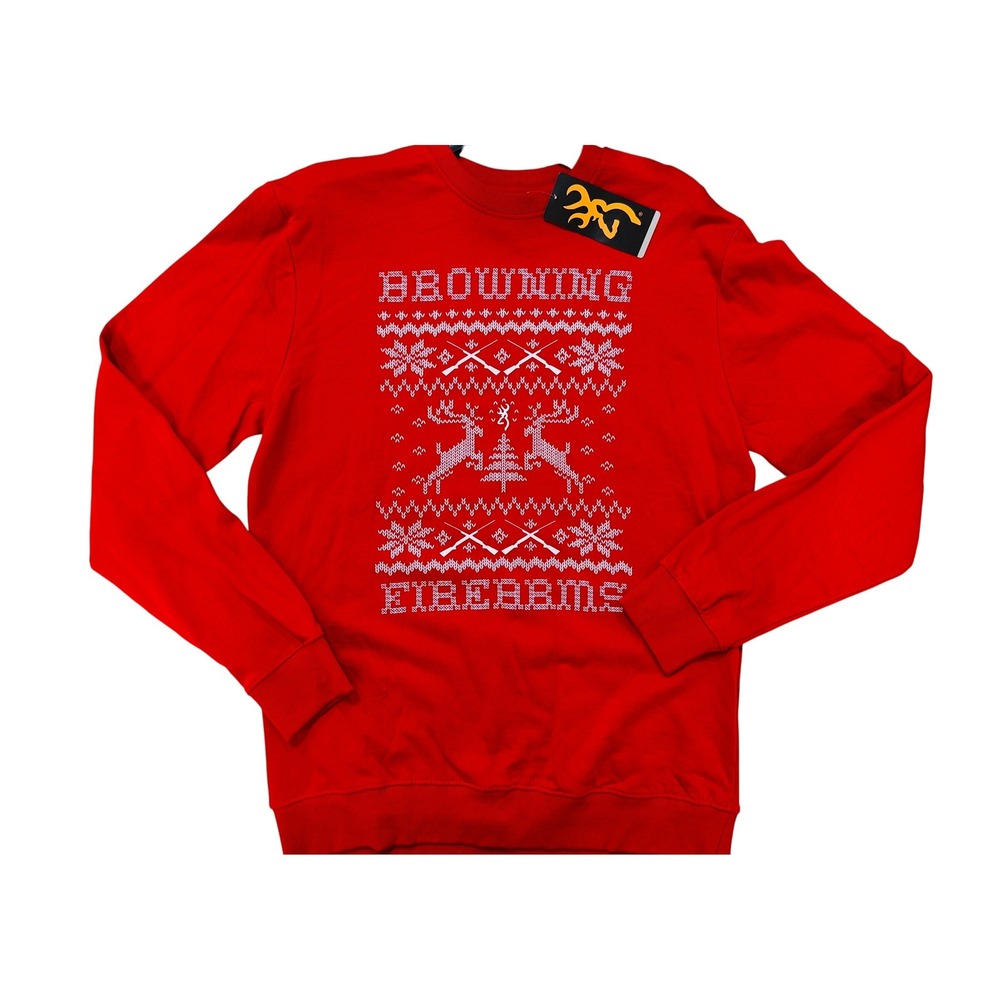 Browning Christmas Sweatshirt LG Red Ugly Sweater‎ Style Firearms Reindeer Gorp